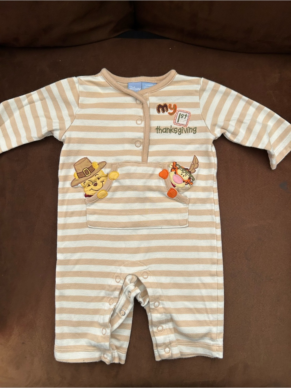 My 1st Thanksgiving Striped One-Piece Romper - Pooh and Tigger